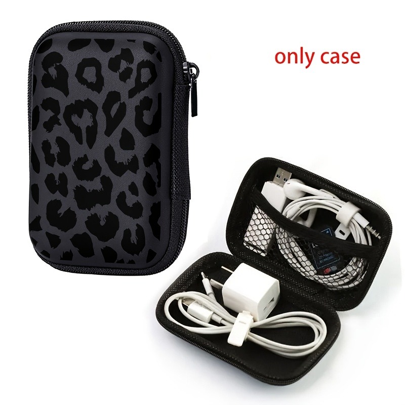 Cable Management Bag - 블랙 레오파드 프린트 EVA 하드 쉘