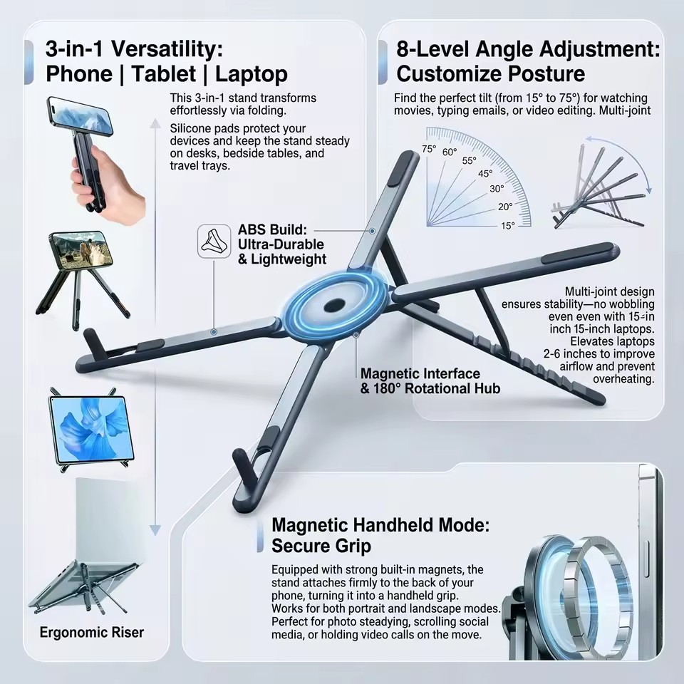 휴대용 자석식 휴대폰 거치대 & 셀카봉 3-in-1 접 - Laptop Office Accessories 리뷰 및 가격